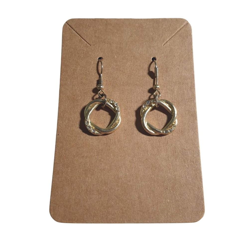 Gold Tone Rhinestone Embellished Circle Drop Dangle Earring Hook Backing Jewelry